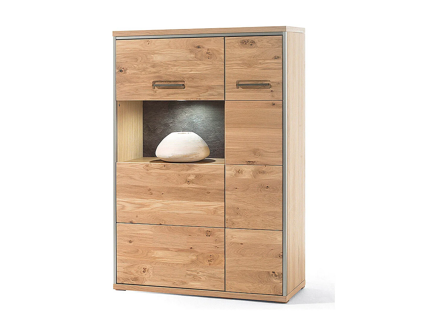 Vaisselier combiné droite coloris chêne bianco de 2 portes - Longueur 94 x Hauteur 136 x Profondeur 39 cm