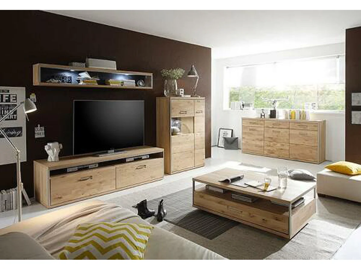 Vaisselier combiné droite coloris chêne bianco de 2 portes - Longueur 94 x Hauteur 136 x Profondeur 39 cm