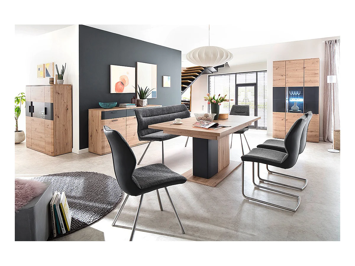 Vaisselier coloris chêne massif / graphite - Longueur 120 x Hauteur 134 x Profondeur 37 cm