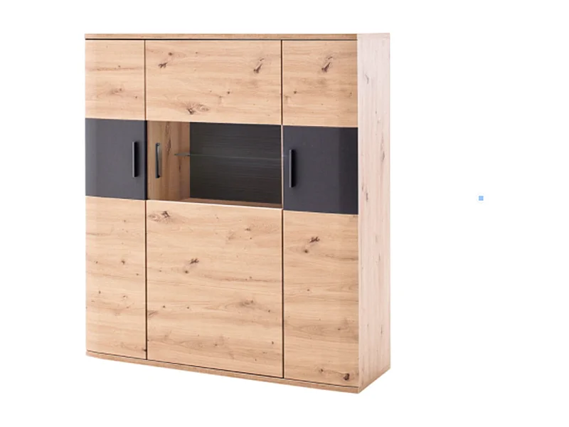 Vaisselier coloris chêne massif / graphite - Longueur 120 x Hauteur 134 x Profondeur 37 cm