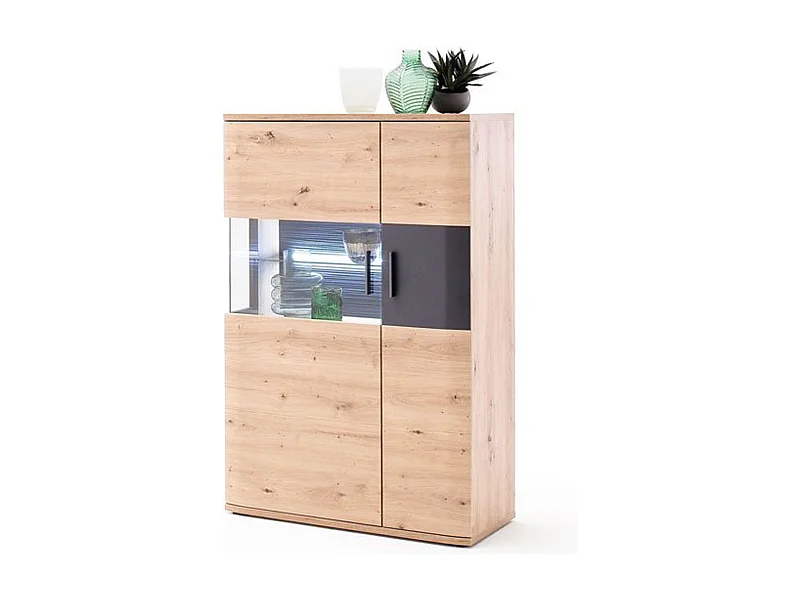 Vaisselier coloris chêne massif / graphite - Longueur 90 x Hauteur 134 x Profondeur 37 cm