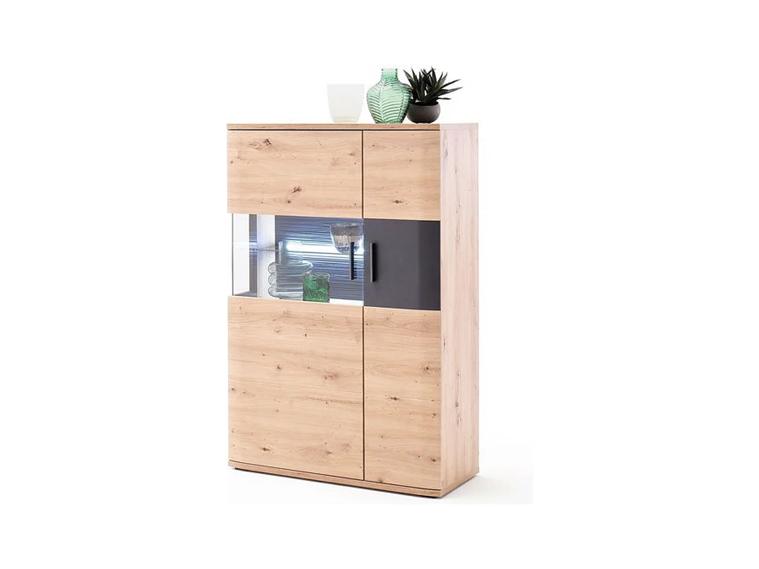 Vaisselier coloris chêne massif / graphite - Longueur 90 x Hauteur 134 x Profondeur 37 cm