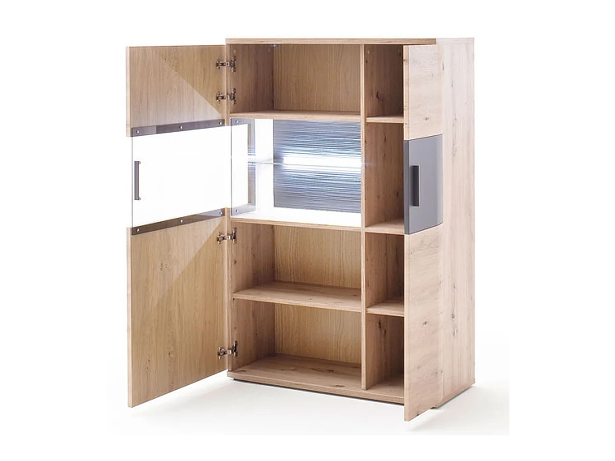 Vaisselier coloris chêne massif / graphite - Longueur 90 x Hauteur 134 x Profondeur 37 cm