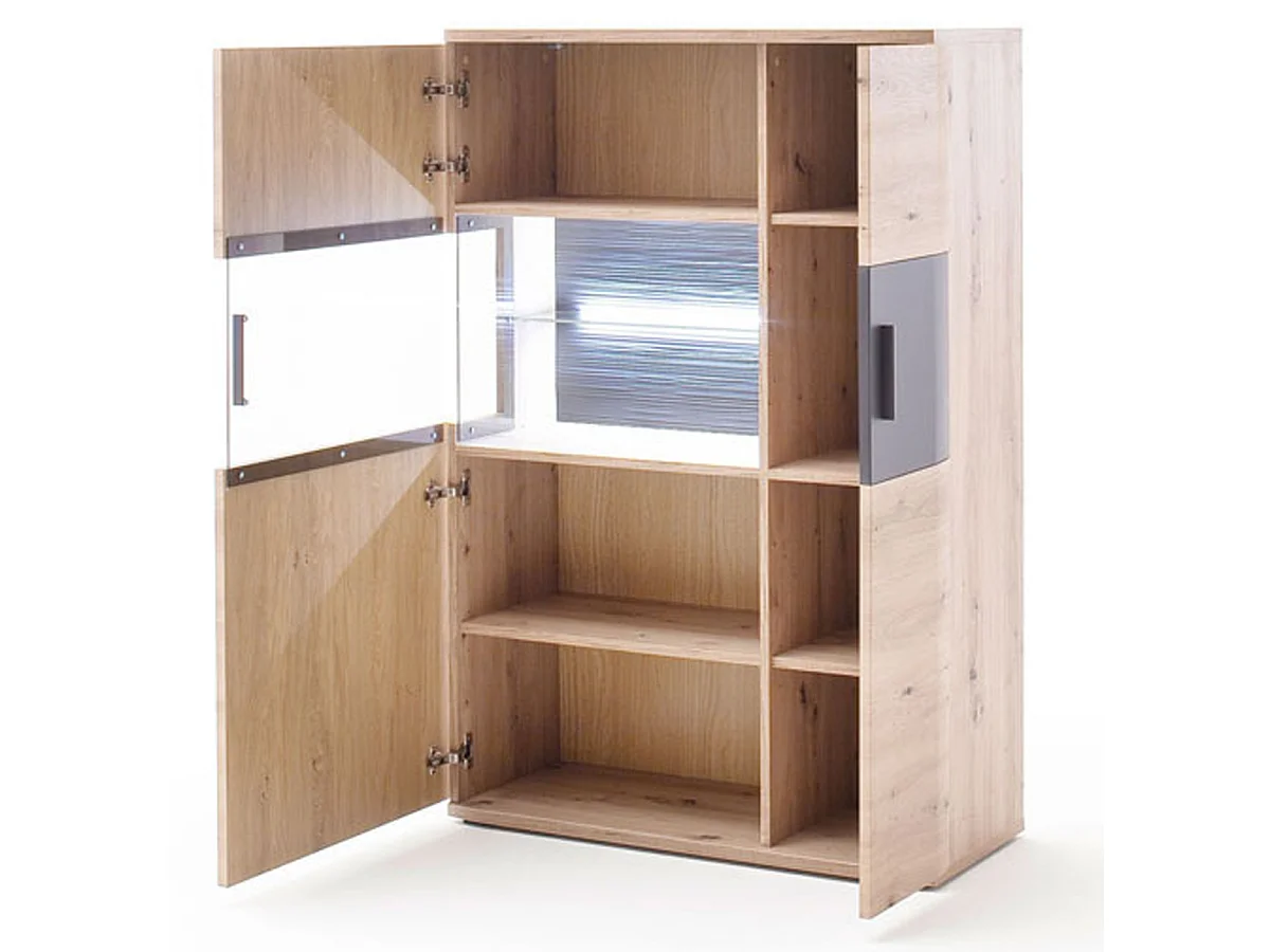 Vaisselier coloris chêne massif / graphite - Longueur 90 x Hauteur 134 x Profondeur 37 cm