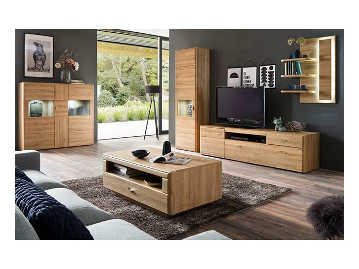 Vaisselier coloris chêne grandson - Longueur 154 x Hauteur 139 x Profondeur 39 cm