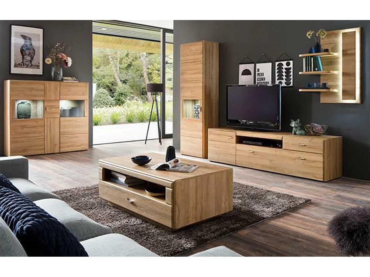 Vaisselier coloris chêne grandson - Longueur 154 x Hauteur 139 x Profondeur 39 cm