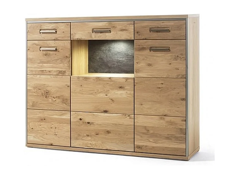Vaisselier en bois chêne bianco de 3 portes - Longueur 154 x Hauteur 121 x Profondeur 39 cm