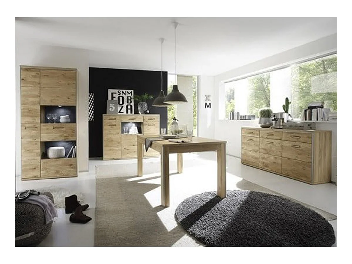 Vaisselier en bois chêne bianco de 3 portes - Longueur 154 x Hauteur 121 x Profondeur 39 cm