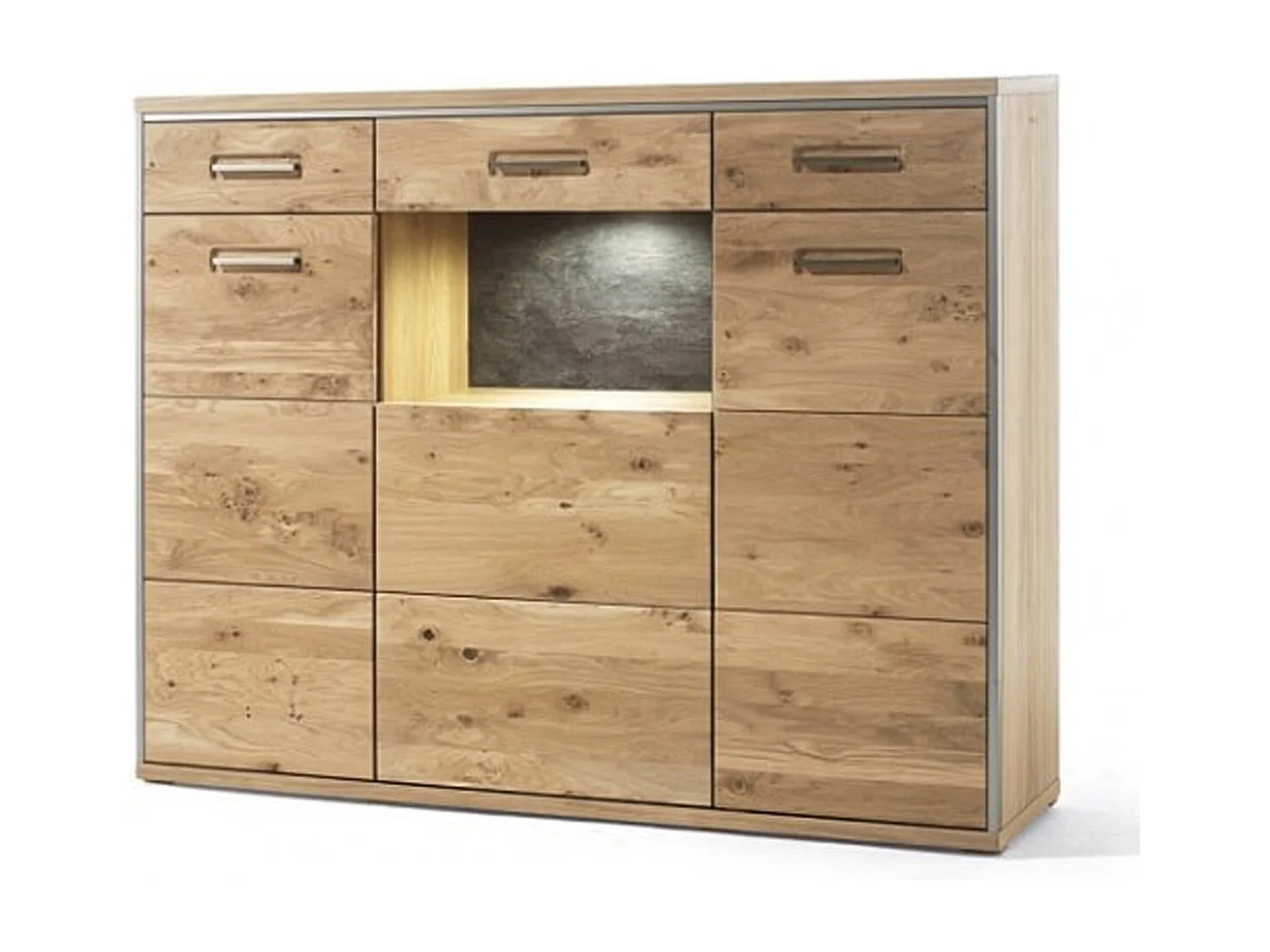 Vaisselier en bois chêne bianco de 3 portes - Longueur 154 x Hauteur 121 x Profondeur 39 cm