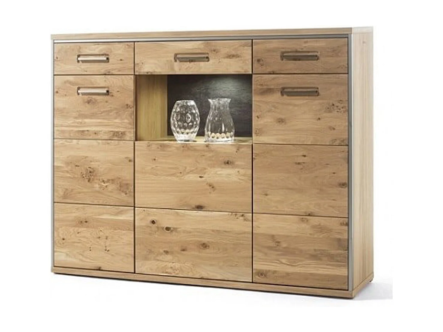 Vaisselier en bois chêne bianco de 3 portes - Longueur 154 x Hauteur 121 x Profondeur 39 cm