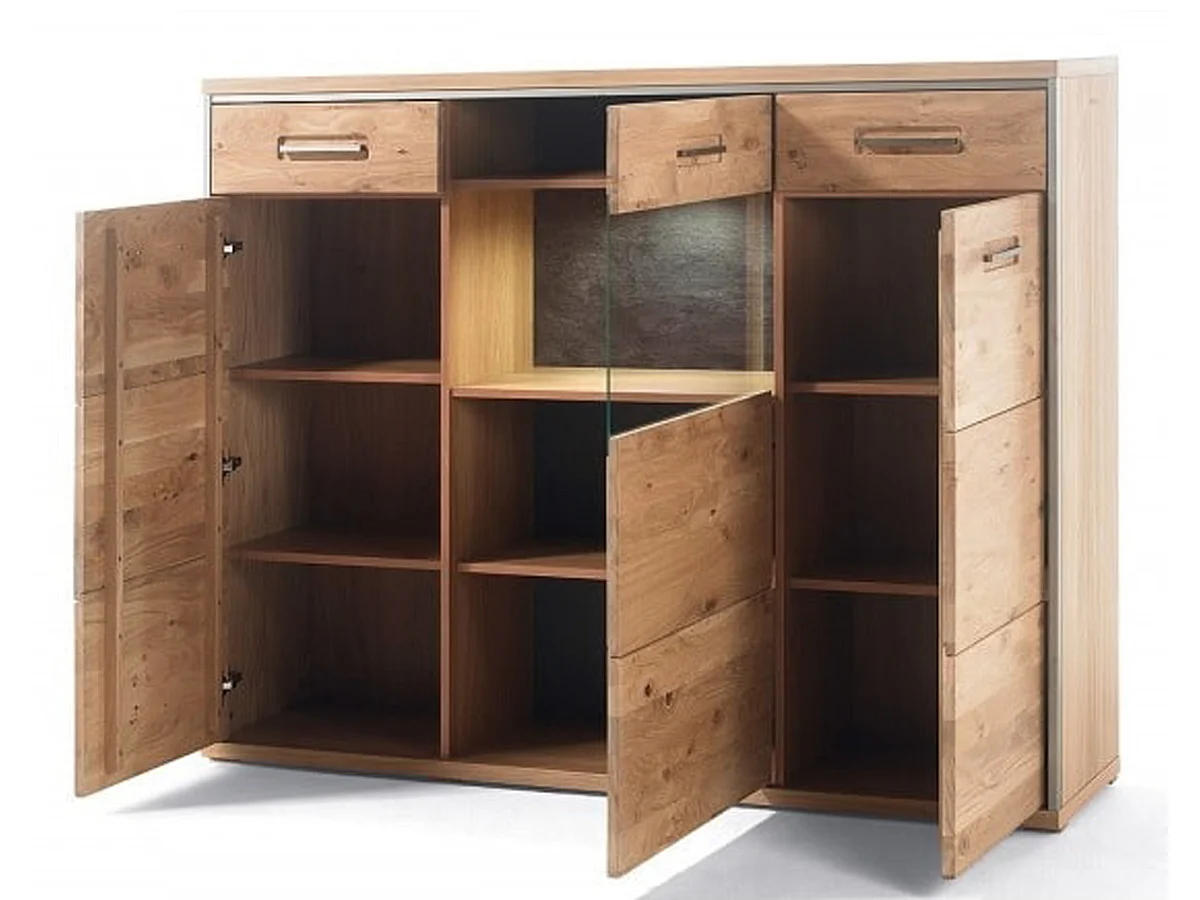 Vaisselier en bois chêne bianco de 3 portes - Longueur 154 x Hauteur 121 x Profondeur 39 cm