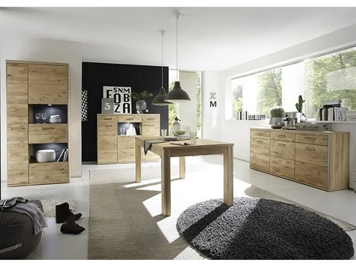 Vaisselier en bois chêne bianco de 3 portes - Longueur 154 x Hauteur 121 x Profondeur 39 cm