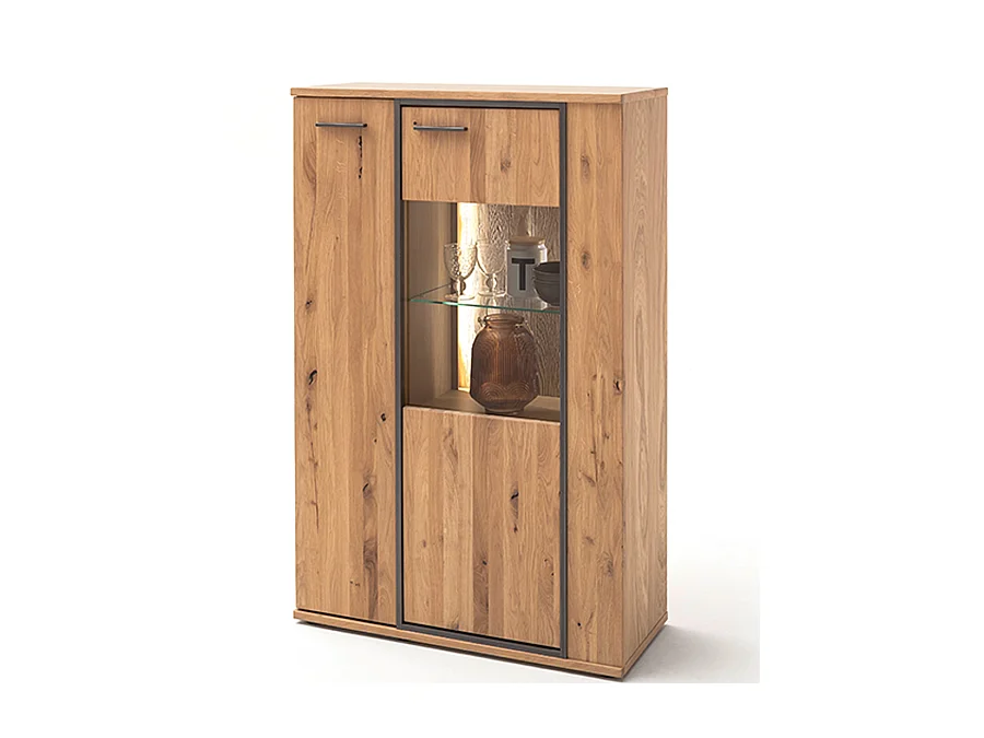 Buffet / Vaisselier coloris chêne noueux - Longueur 90 x Hauteur 142 x Profondeur 37 cm