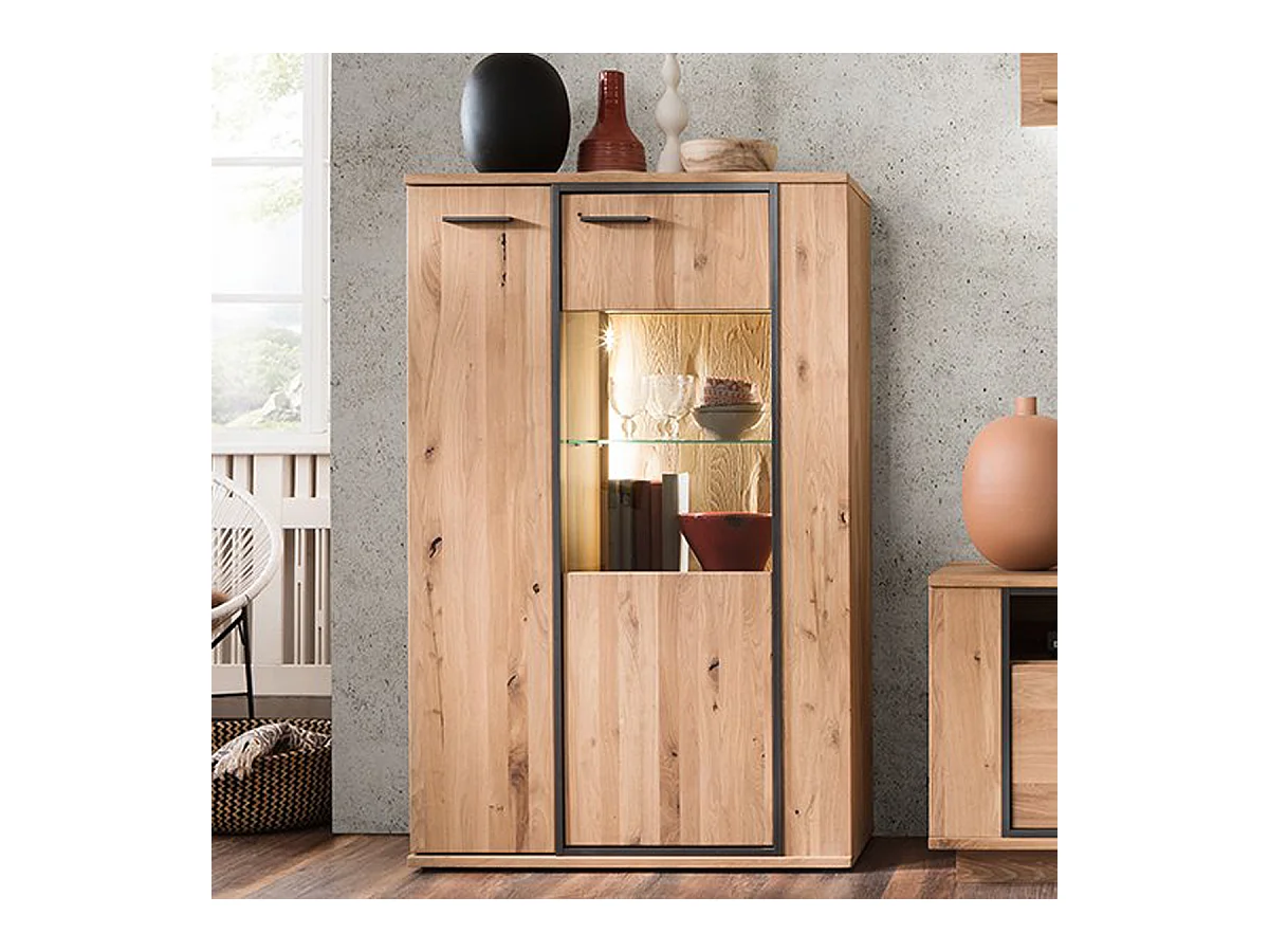 Buffet / Vaisselier coloris chêne noueux - Longueur 90 x Hauteur 142 x Profondeur 37 cm