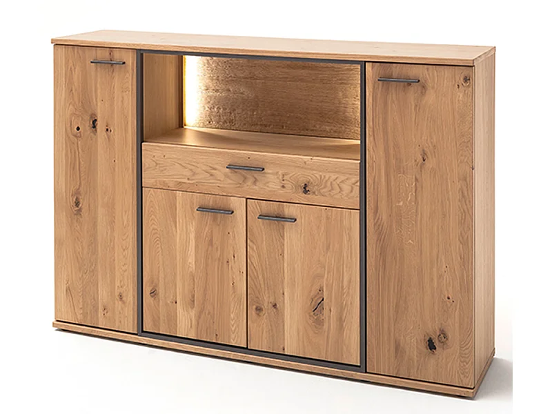 Buffet / Vaisselier coloris chêne noueux - Longueur 165 x Hauteur 115 x Profondeur 37 cm