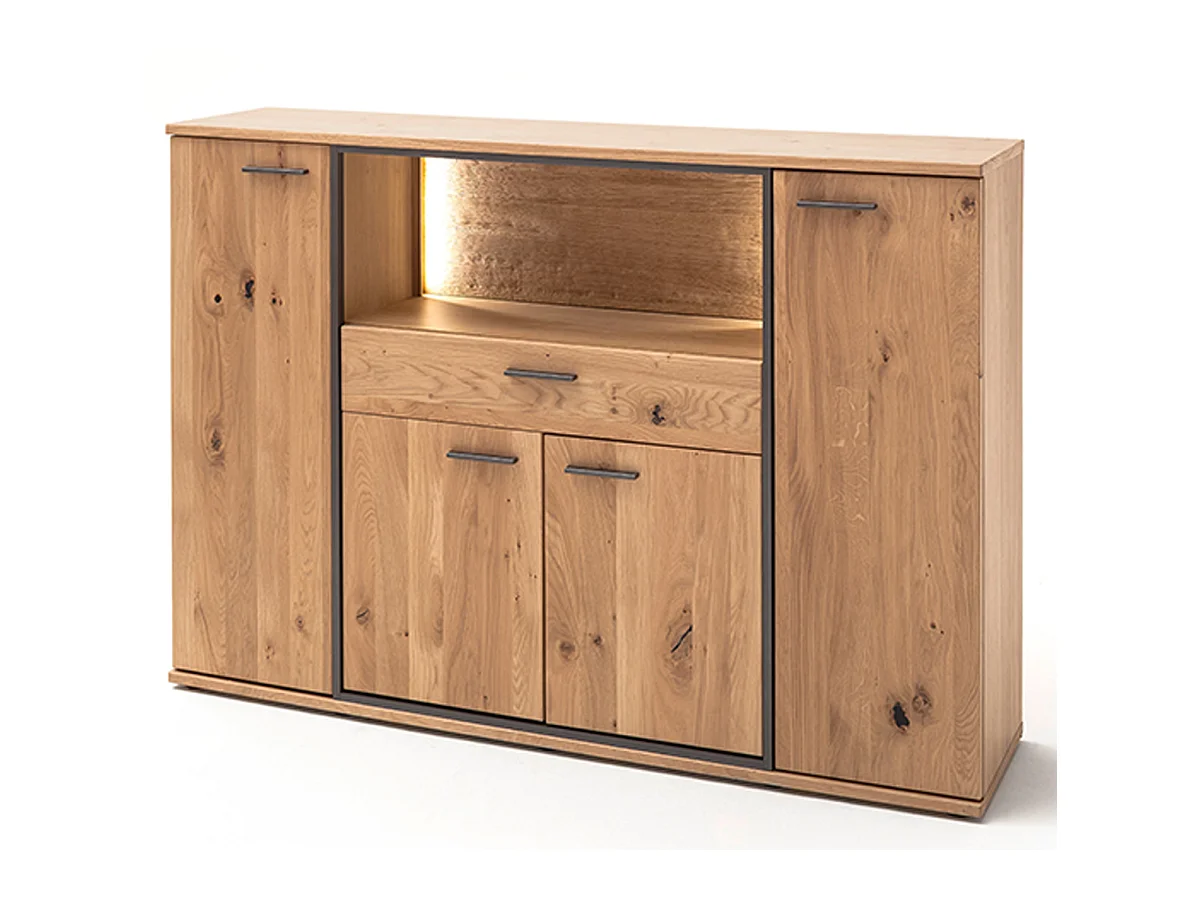 Buffet / Vaisselier coloris chêne noueux - Longueur 165 x Hauteur 115 x Profondeur 37 cm