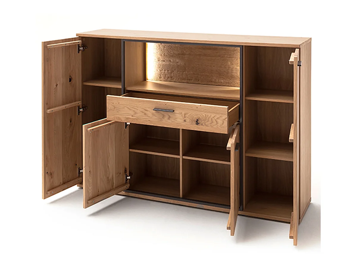 Buffet / Vaisselier coloris chêne noueux - Longueur 165 x Hauteur 115 x Profondeur 37 cm