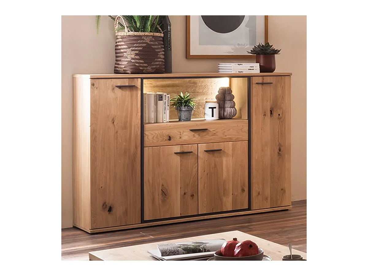 Buffet / Vaisselier coloris chêne noueux - Longueur 165 x Hauteur 115 x Profondeur 37 cm