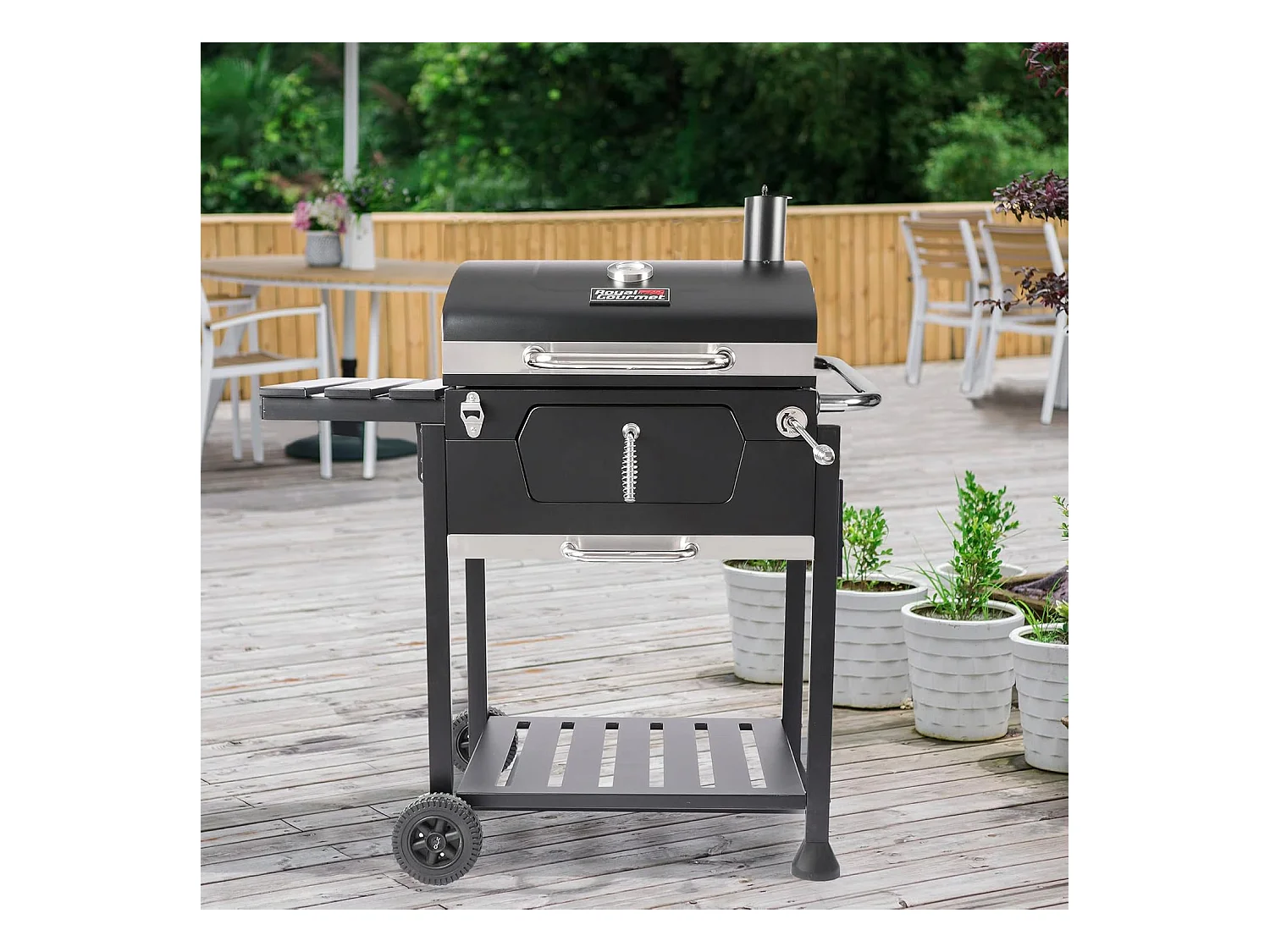 Barbecue à Charbon de Bois - Grilles de Cuisson en Acier Émaillé - Noir - 100 x 64,5 x 104,5 cm