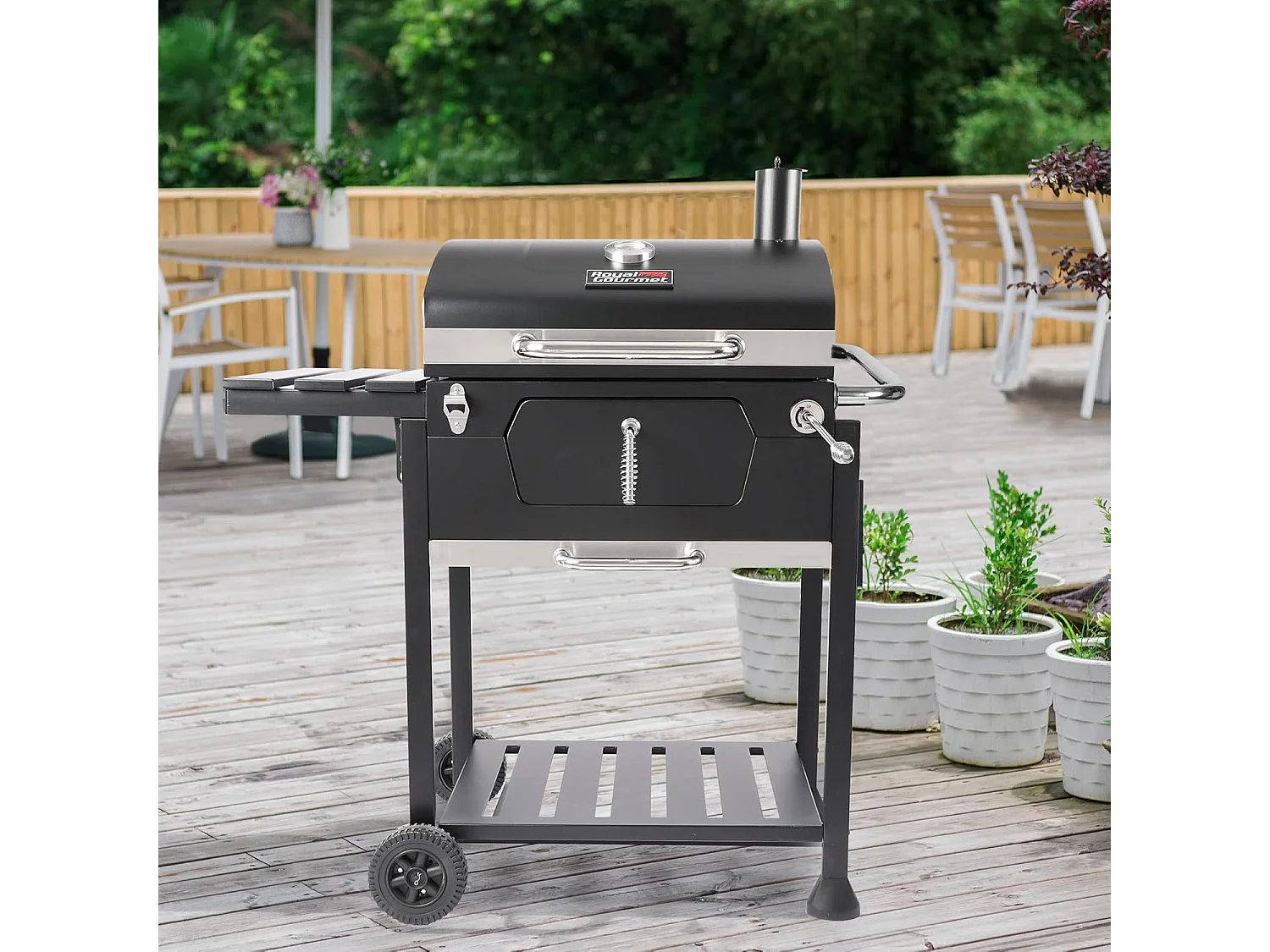 Barbecue à Charbon de Bois - Grilles de Cuisson en Acier Émaillé - Noir - 100 x 64,5 x 104,5 cm