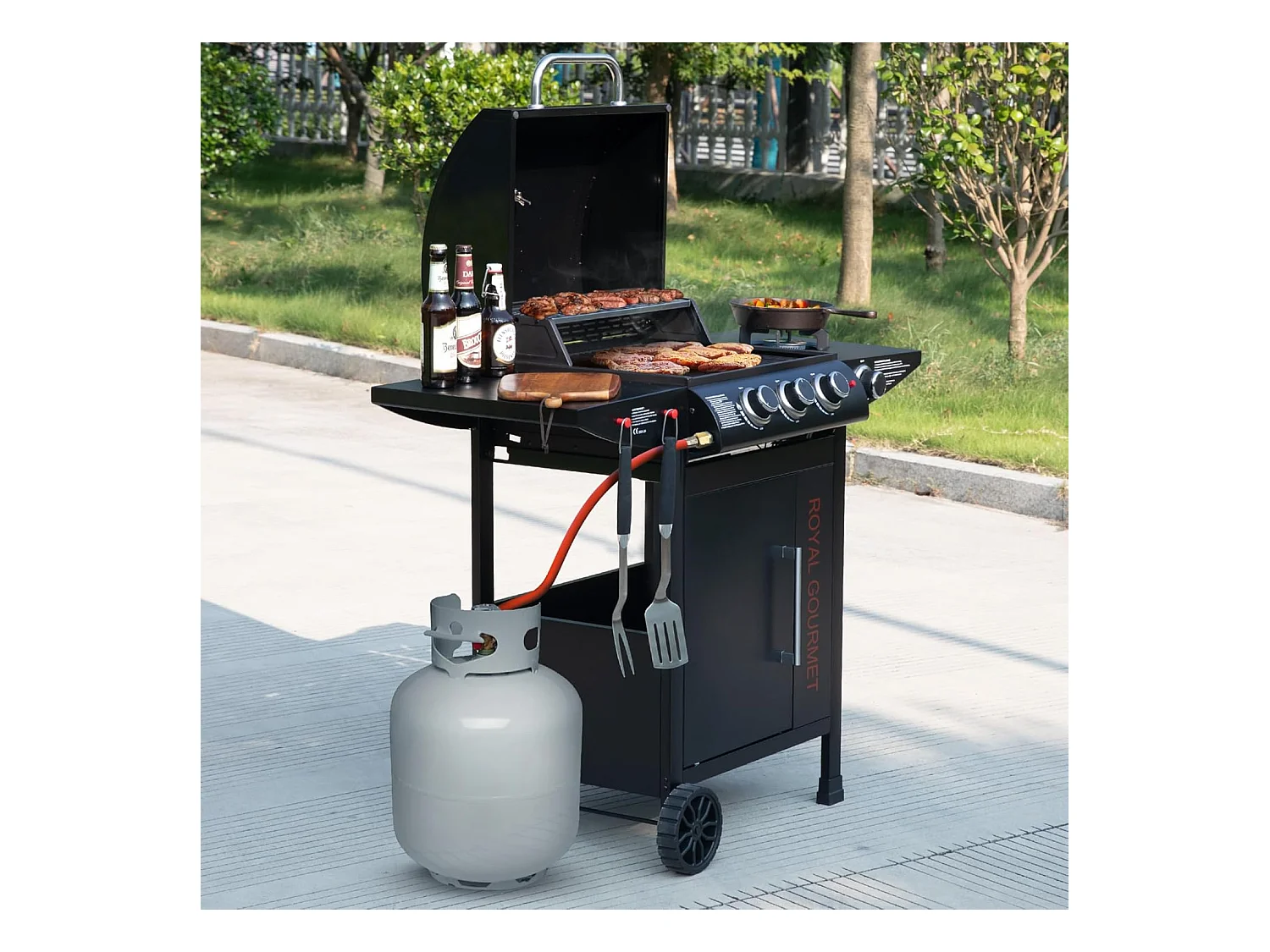 Barbecue Gaz à 3+1 Brûleurs Royal Gourmet - Gril à Gaz sur Chariot - Puissance 11,5 kW