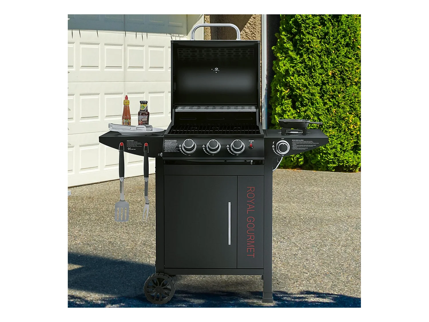 Barbecue Gaz à 3+1 Brûleurs Royal Gourmet - Gril à Gaz sur Chariot - Puissance 11,5 kW