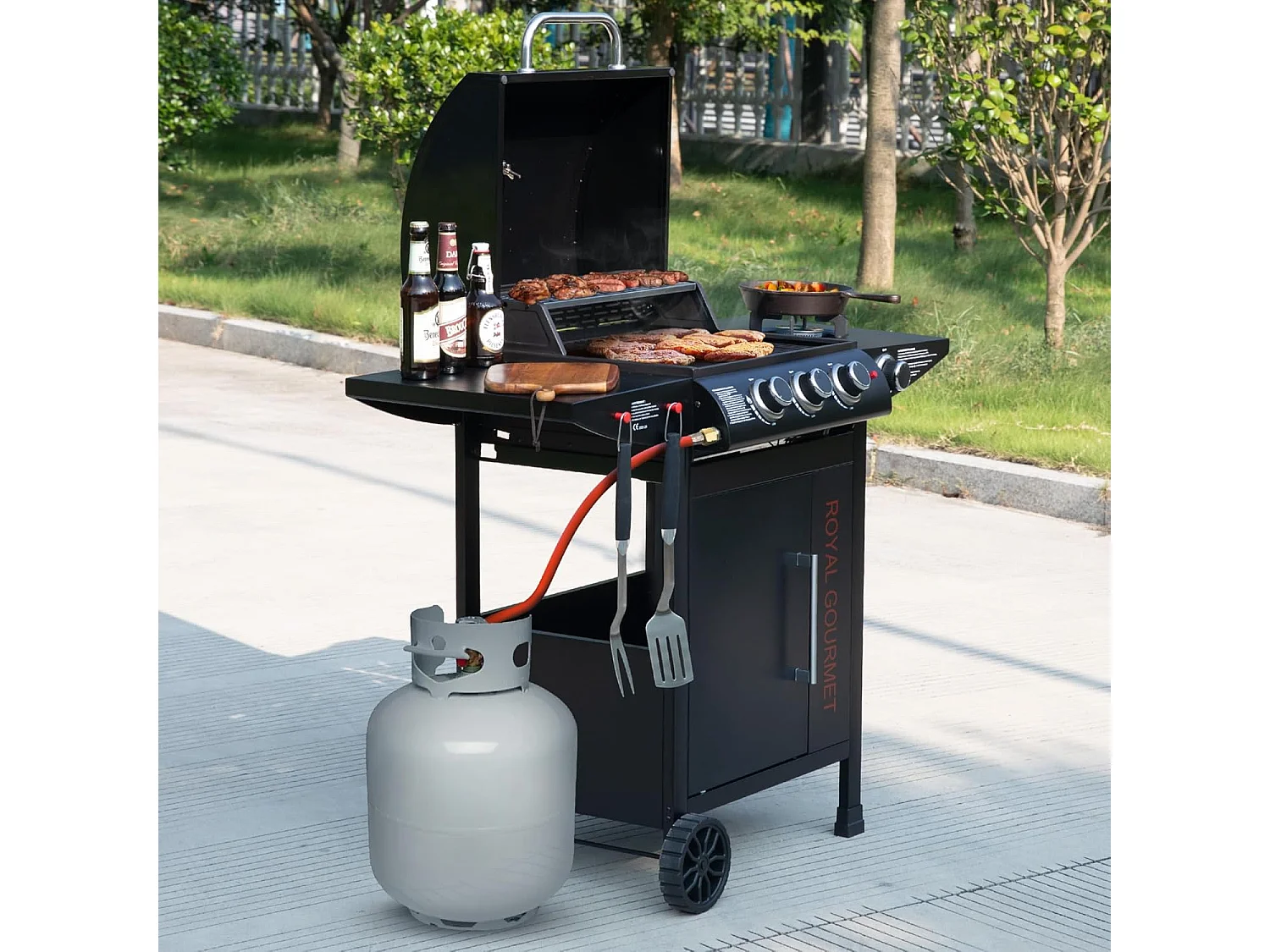 Barbecue Gaz à 3+1 Brûleurs Royal Gourmet - Gril à Gaz sur Chariot - Puissance 11,5 kW