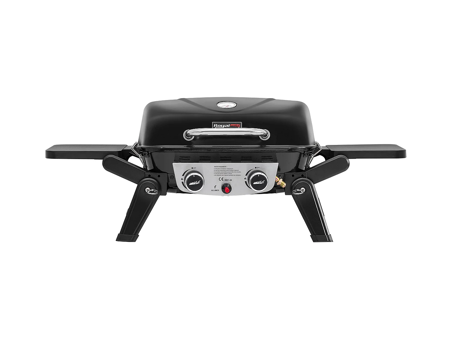 Barbecue Gaz Portable Royal Gourmet - Barbecue Grille avec Tables Latérales Pliables et Couvercle, 2 Brûleurs de Puissance 5kW