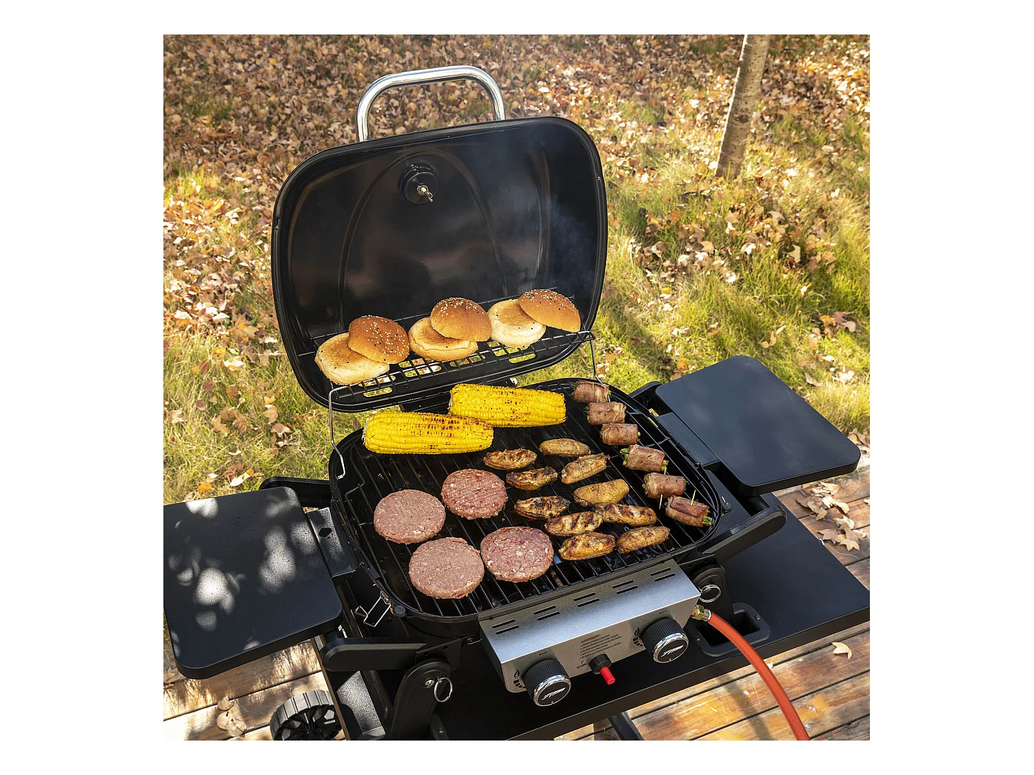 Barbecue Gaz Portable Royal Gourmet - Barbecue Grille avec Tables Latérales Pliables et Couvercle, 2 Brûleurs de Puissance 5kW