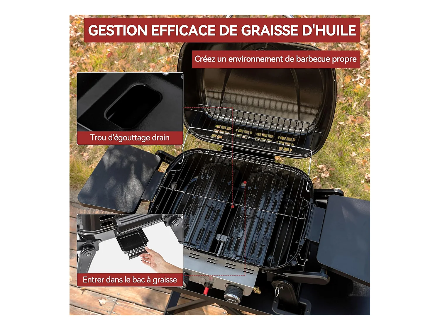Barbecue Gaz Portable Royal Gourmet - Barbecue Grille avec Tables Latérales Pliables et Couvercle, 2 Brûleurs de Puissance 5kW
