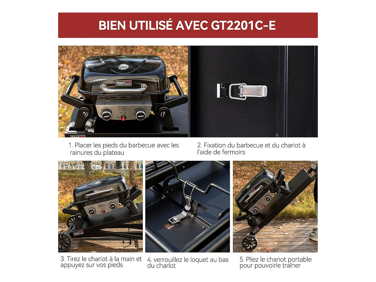 Barbecue Gaz Portable Royal Gourmet - Barbecue Grille avec Tables Latérales Pliables et Couvercle, 2 Brûleurs de Puissance 5kW
