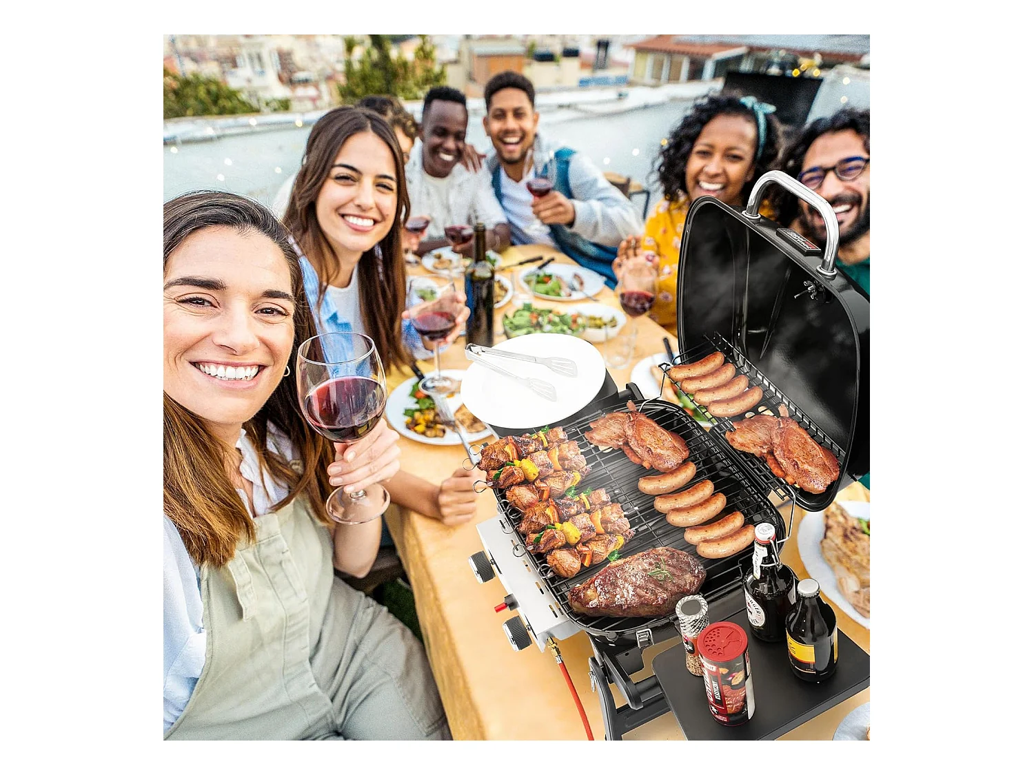 Barbecue Gaz Portable Royal Gourmet - Barbecue Grille avec Tables Latérales Pliables et Couvercle, 2 Brûleurs de Puissance 5kW