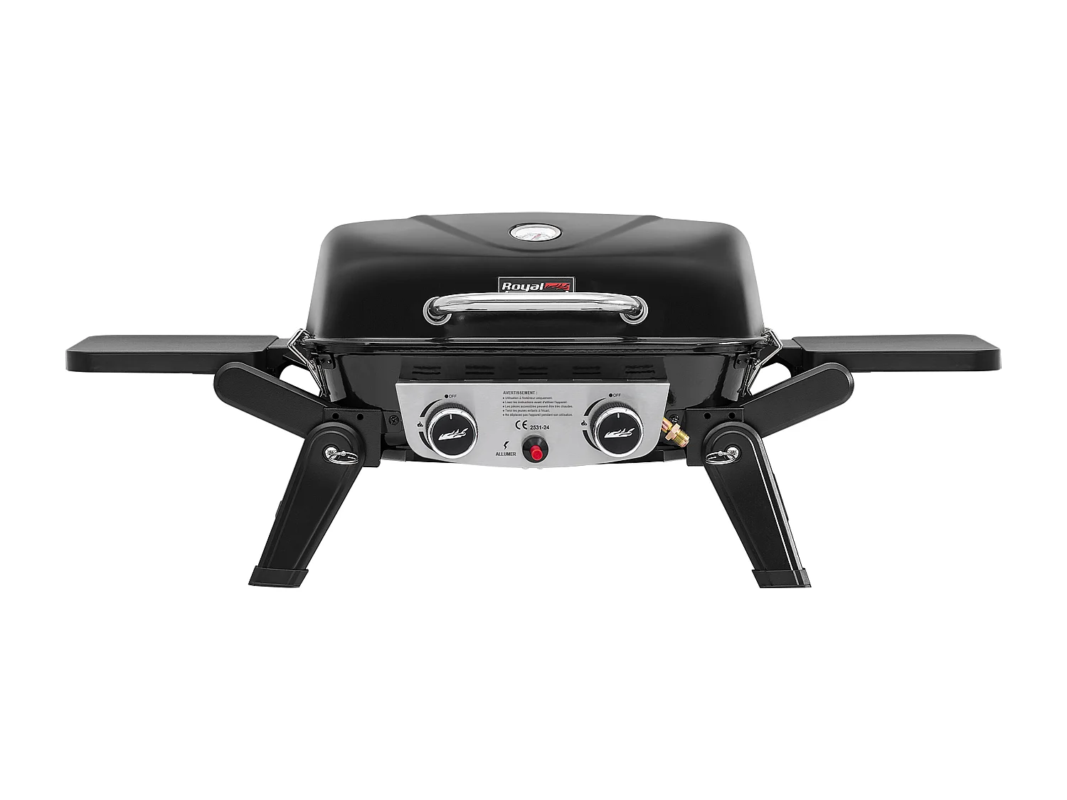 Barbecue Gaz Portable Royal Gourmet - Barbecue Grille avec Tables Latérales Pliables et Couvercle, 2 Brûleurs de Puissance 5kW