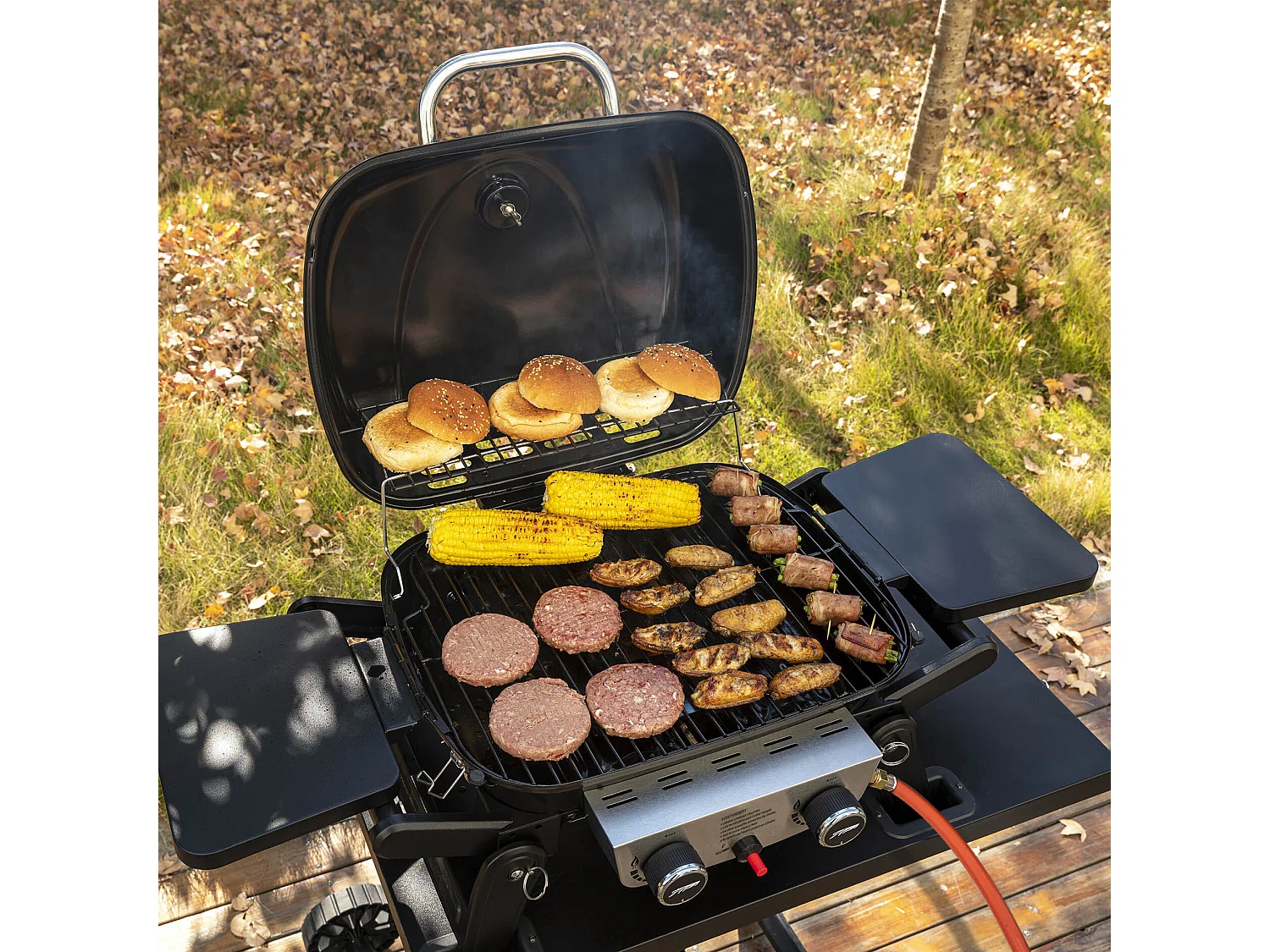 Barbecue Gaz Portable Royal Gourmet - Barbecue Grille avec Tables Latérales Pliables et Couvercle, 2 Brûleurs de Puissance 5kW