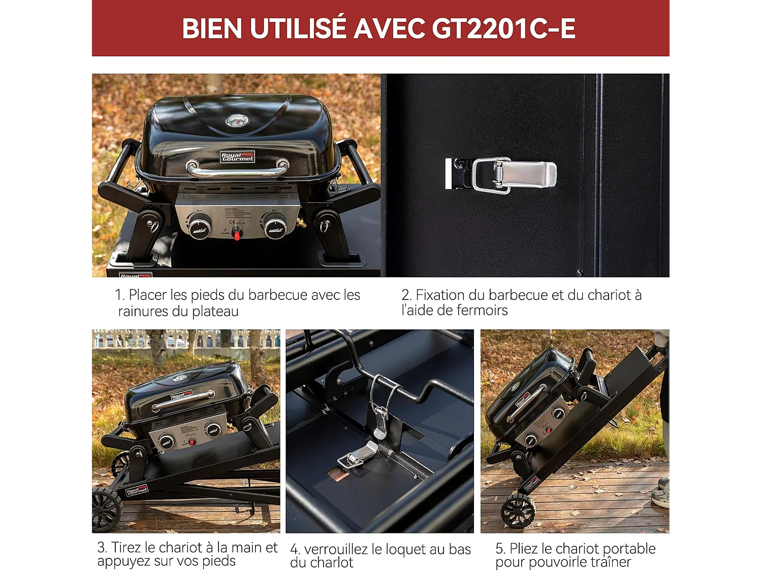 Barbecue Gaz Portable Royal Gourmet - Barbecue Grille avec Tables Latérales Pliables et Couvercle, 2 Brûleurs de Puissance 5kW