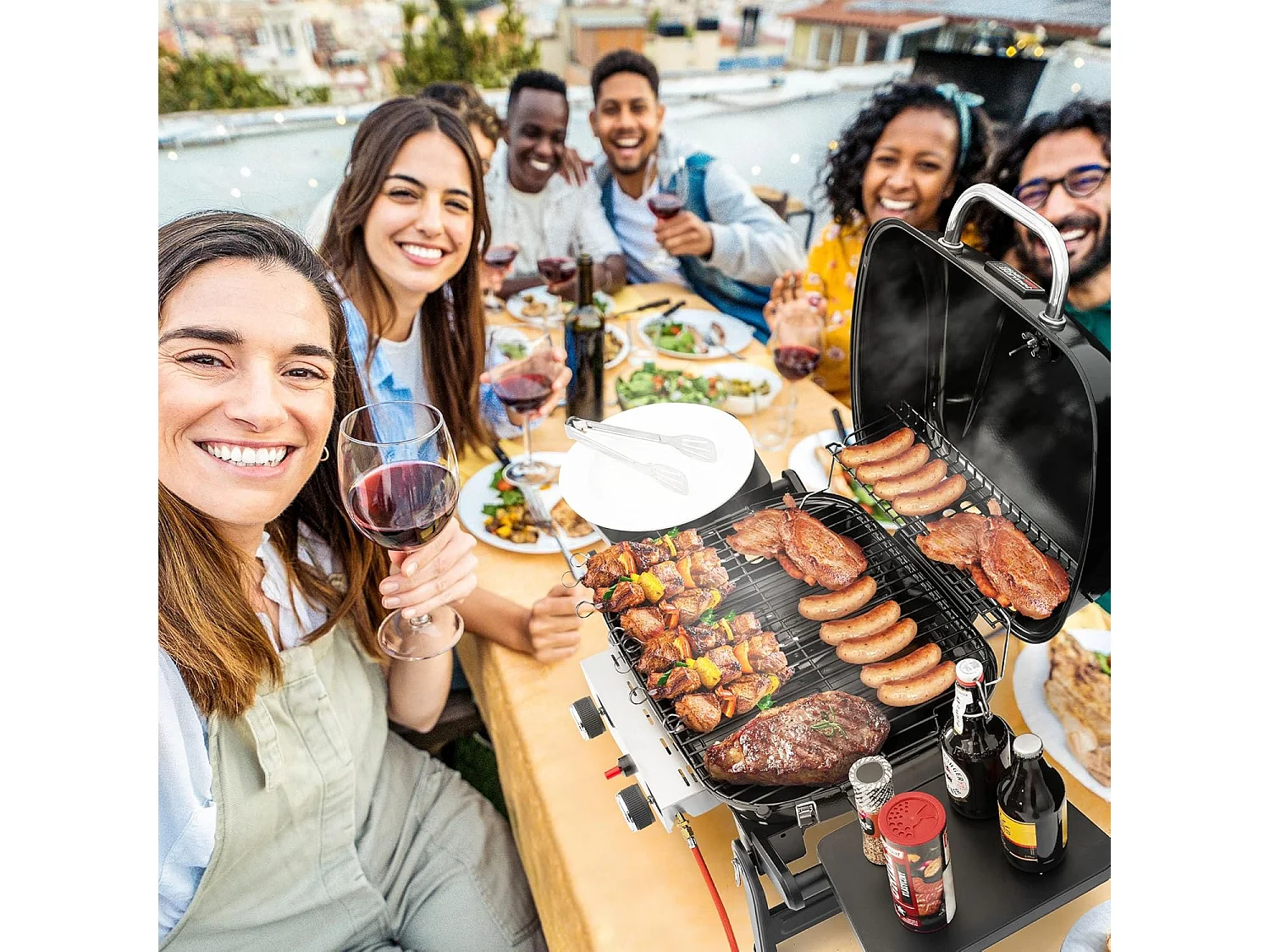 Barbecue Gaz Portable Royal Gourmet - Barbecue Grille avec Tables Latérales Pliables et Couvercle, 2 Brûleurs de Puissance 5kW