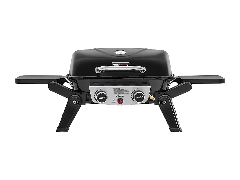 Barbecue Gaz Portable Royal Gourmet - Barbecue Grille avec Tables Latérales Pliables et Couvercle, 2 Brûleurs de Puissance 5kW