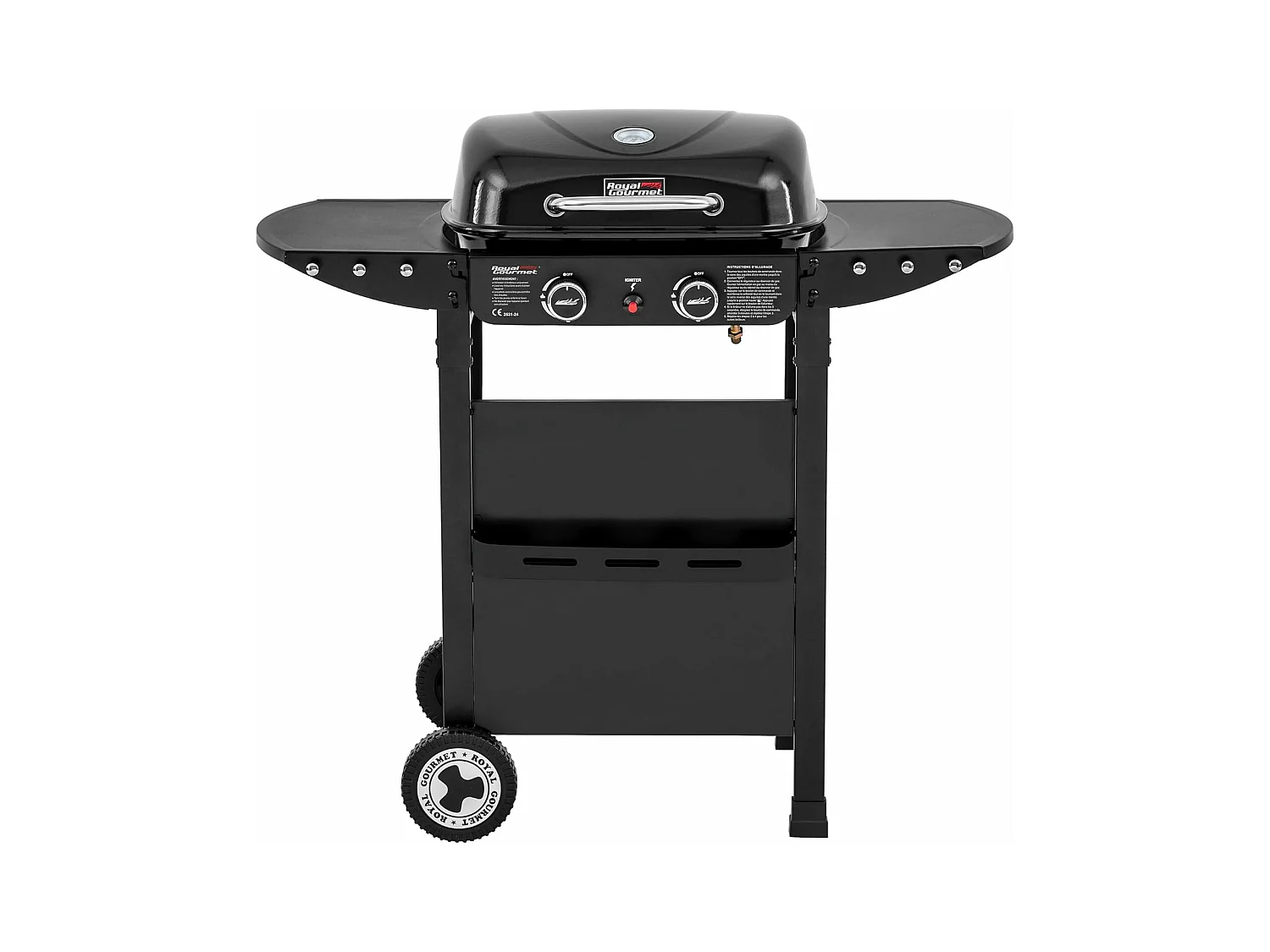 2 Brûleurs Barbecue Gaz sur Chariot Royal Gourmet - 2 en 1 Plaque et Grille Combinés avec Tables Latérales Pliables et Couvercle, Puissance 5 kW