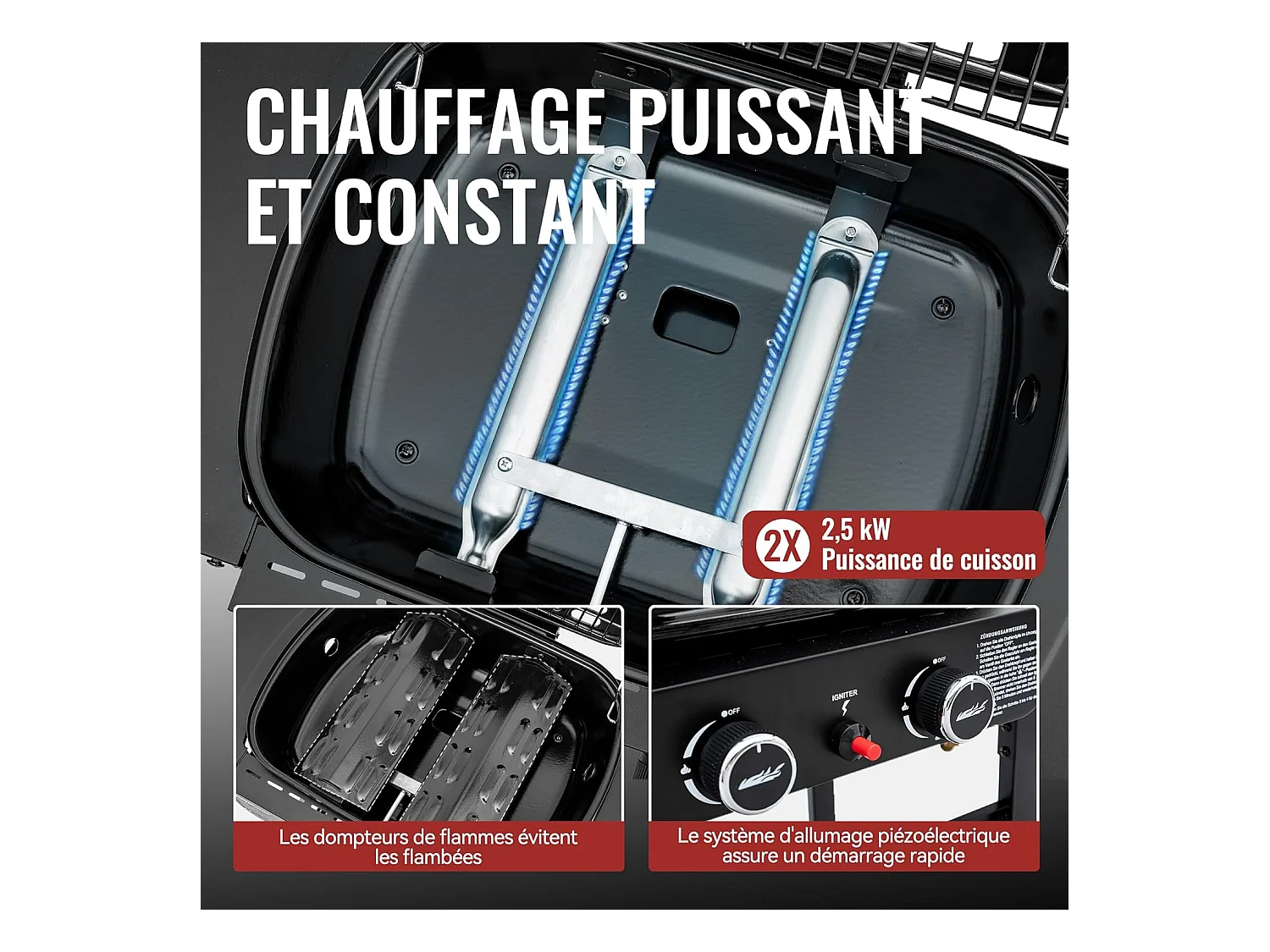 2 Brûleurs Barbecue Gaz sur Chariot Royal Gourmet - 2 en 1 Plaque et Grille Combinés avec Tables Latérales Pliables et Couvercle, Puissance 5 kW