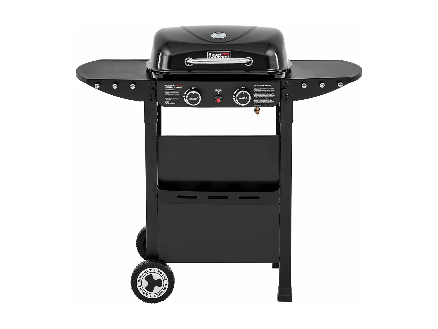 2 Brûleurs Barbecue Gaz sur Chariot Royal Gourmet - 2 en 1 Plaque et Grille Combinés avec Tables Latérales Pliables et Couvercle, Puissance 5 kW