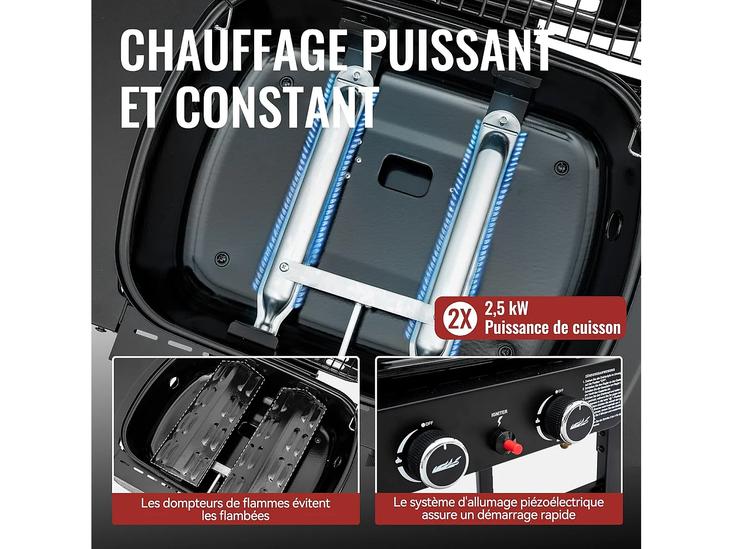 2 Brûleurs Barbecue Gaz sur Chariot Royal Gourmet - 2 en 1 Plaque et Grille Combinés avec Tables Latérales Pliables et Couvercle, Puissance 5 kW