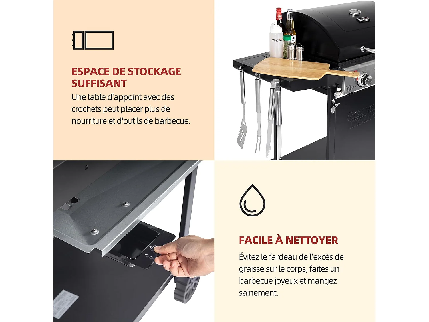 Barbecue Gaz sur Chariot Royal Gourmet à 3 Brûleurs - Puissance 9kW - Noir - 121,6 x 57,8 x 105 cm