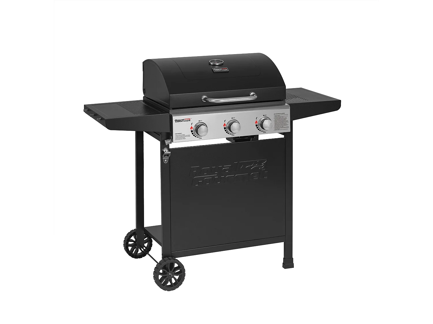 Barbecue Gaz sur Chariot Royal Gourmet à 3 Brûleurs - Puissance 9kW - Noir - 121,6 x 57,8 x 105 cm
