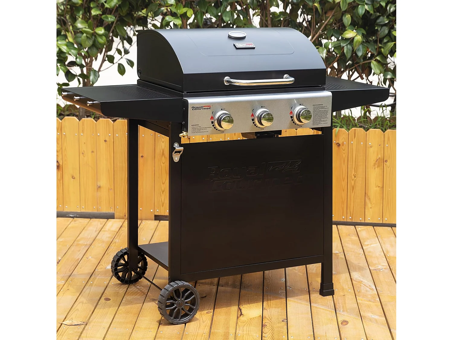 Barbecue Gaz sur Chariot Royal Gourmet à 3 Brûleurs - Puissance 9kW - Noir - 121,6 x 57,8 x 105 cm