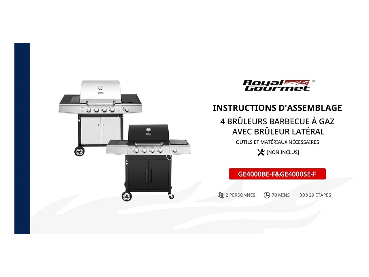 Barbecue Gaz Royal Gourmet à 4+1 Brûleurs Puissance 14,5kW - Noir - 122 x 57 x 112 cm