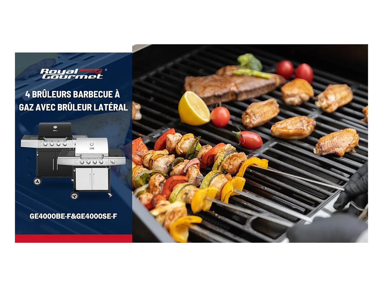 Barbecue Gaz Royal Gourmet à 4+1 Brûleurs Puissance 14,5kW - Noir - 122 x 57 x 112 cm