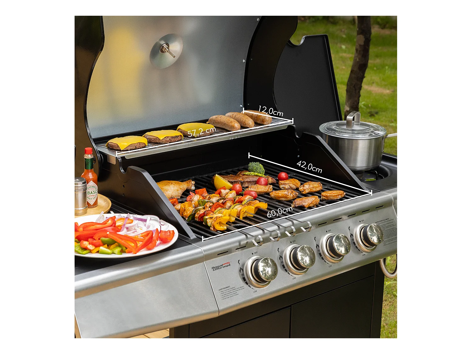 Barbecue Gaz Royal Gourmet à 4+1 Brûleurs Puissance 14,5kW - Noir - 122 x 57 x 112 cm
