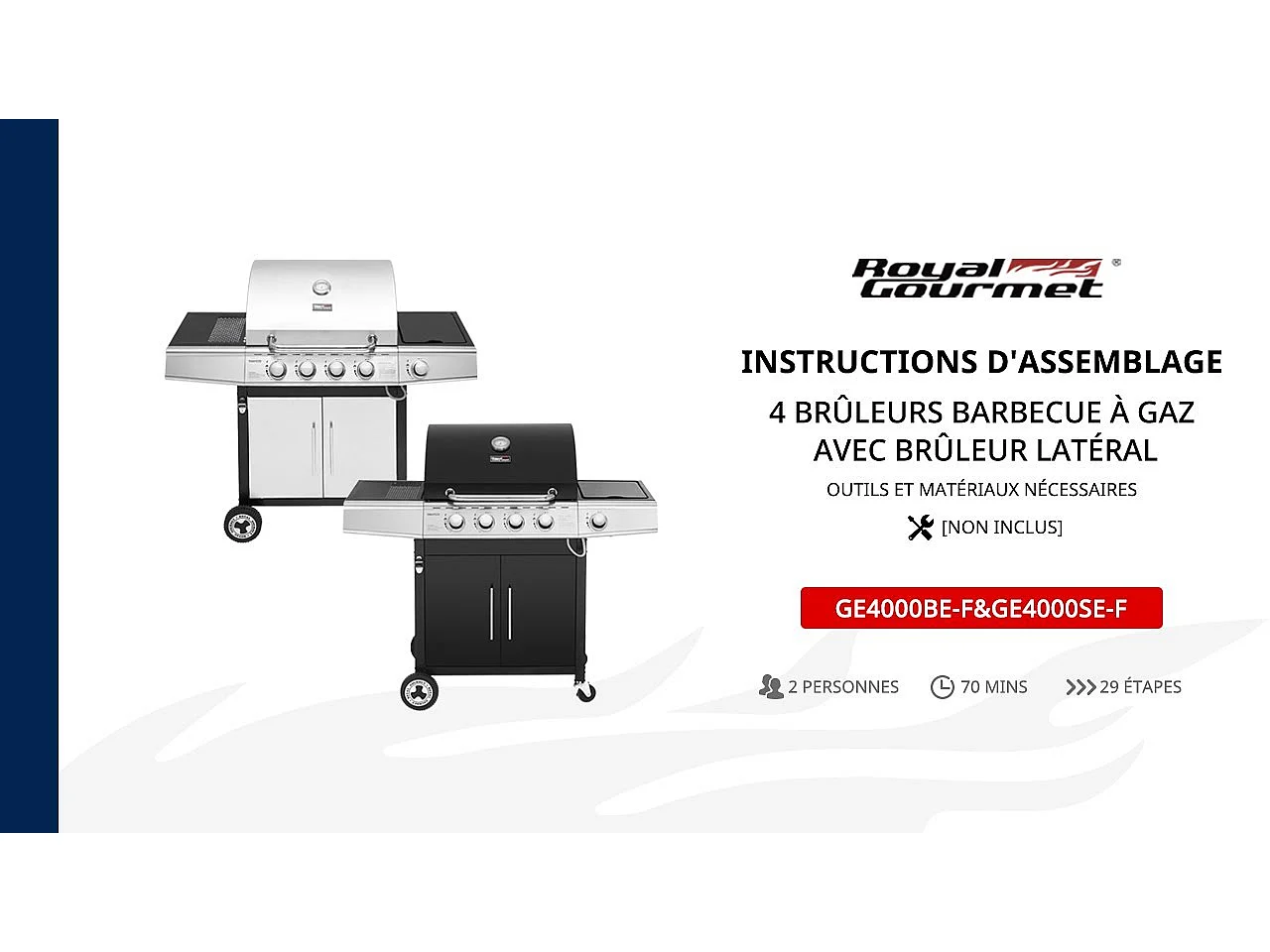 Barbecue Gaz Royal Gourmet à 4+1 Brûleurs Puissance 14,5kW - Noir - 122 x 57 x 112 cm