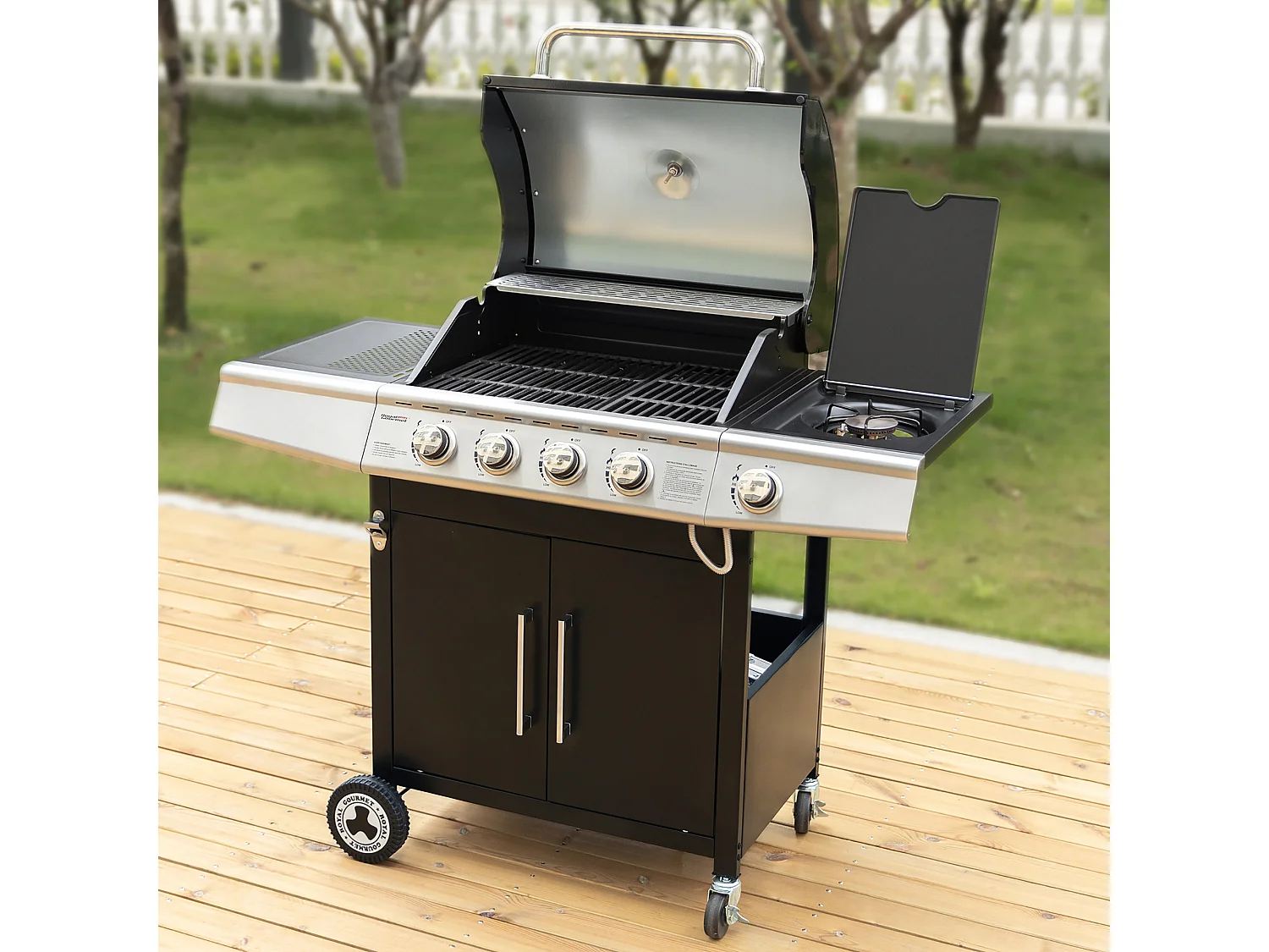 Barbecue Gaz Royal Gourmet à 4+1 Brûleurs Puissance 14,5kW - Noir - 122 x 57 x 112 cm
