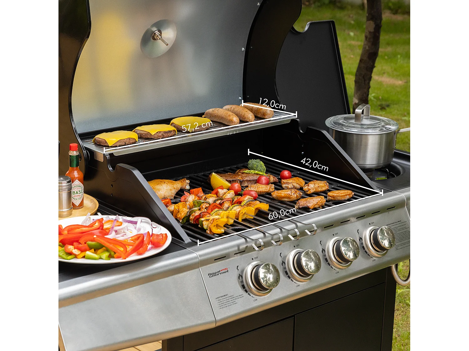 Barbecue Gaz Royal Gourmet à 4+1 Brûleurs Puissance 14,5kW - Noir - 122 x 57 x 112 cm